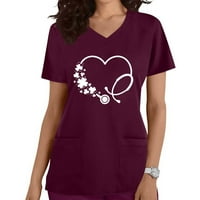 Ernkv női nyári divat cserjések zseb Clearance szív nyomtatási felsők rövid ujjú pólók V nyakú ingek ápolási munka