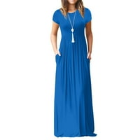 Női ruhák plusz méretű Női A-Line Clearance szilárd Legénység nyak Rövid ujjú boka hossza Alkalmi A-Line ruhák Kék