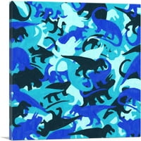 Fekete Baba Kék Sötétkék Kékeszöld Camo Camouflage Dinoszaurusz T Újra Minta Vászon Art Print-Méret: 12 12