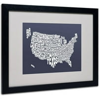 Védjegy Képzőművészet Slate-USA államok szöveges térkép Matted keretezte Michael Tompsett