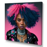 Designart rózsaszín és kék afroamerikai nő v Canvas Wall Art