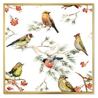 Designart „Az ágakon ülő erdei madarak” hagyományos keretes vászon fali művészeti nyomtatás