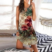 Mikilon Női alkalmi laza nyári virágos nyomtatott tartály ruha Hollow Out Beach Sundress ujjatlan ruhák női nyári ruhák