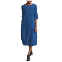 Bazyrey Női szilárd nyári ruhák plusz méretű alkalmi ujjú Laza divatos Shift ruhák kék 5XL