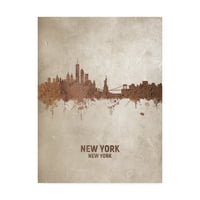 Védjegy képzőművészet 'New York Rust Skyline' vászon művészet Michael Tompsett