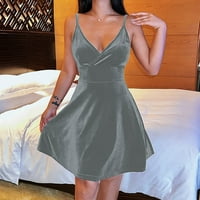 Aayomet Női Ruhák Női Elegáns Vékony Mini Ruha Egyszínű V Nyakú Ujjatlan Ruha Alkalmi Viselet Bodycon Ruha, Szürke