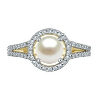 Gyöngy és fehér zafír Halo születési gyűrű ezüstben