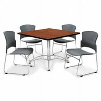 Core Collection Breakroom szett, 42 négyzet alakú többcélú asztal tölgyben, többcélú műanyag verem székek fekete színben
