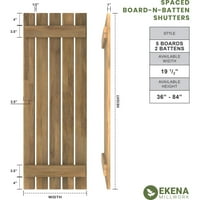 Ekena Millwork 1 2 W 46 H Americraft öt tábla külső, valódi fa távolságra helyezett tábla-N-Batten redőnyök, Shadow