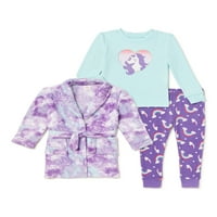 Wonder Nation Baby és kisgyermek lányok pizsamája és köpenykészlete, 3 darab