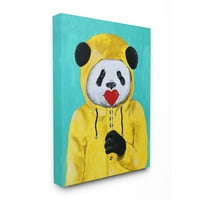 A Stupell otthoni dekorációs kollekció sárga kabát panda nyalóka vászon fali művészetével
