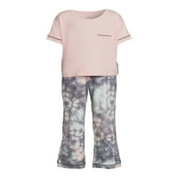 A Wonder Nation lányok rövid ujjú felső és nadrágos pizsama alváskészlet szemmaszkkal, 3-darabból, méretek 4- & Plus