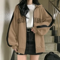 Ediodpoh női kapucnis nyomtatott Zip kapucnis pulóver laza Streetwear kabát kapucnis Khaki XL