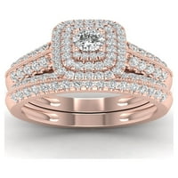 1ct TDW gyémánt 14K Rózsa arany Halo eljegyzési gyűrű készlet