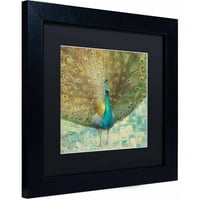 Védjegy Képzőművészet Teal Peacock az Aranyon Canvas Art készítette: Danhui Nai, fekete matt, fekete keret, archív