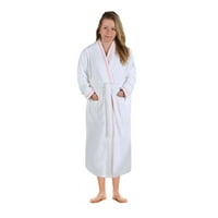 Unise pamut frottír kimonó fürdőköpeny hímzéssel egész évszakos köntös, SM, Emberglow-fehér