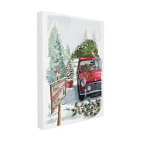 A Stupell Lakberendezési gyűjtemény ünnepi friss karácsonyfák egy piros autó teherautó festmény Túlméretezett keretes