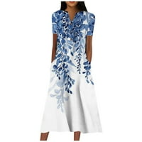 Nyári ruhák Női Rövid ujjú A-Line középhosszú Laza nyomtatott V-nyakú ruha alkalmi ruhák Clearance Kék M