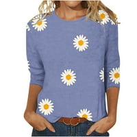Sleeve felsők Női Divatos százszorszép nyomtatás grafikus pólók nyári Crewneck pulóver tunika blúz póló