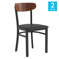 Flash bútor Wright fém fa étterem szék, 2-es készlet, dió fekete