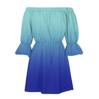 Plusz méretű Clearance női nyári off váll harang hüvely szilárd és nyomtatott ruhák kék 12