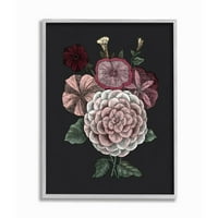 Stupell Industries rózsaszín virágok fekete rajz formatervezés szürke keretes művészeti nyomtatási fal művészet, 16x20