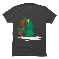 Karácsonyfa teknős férfi faszén szürke grafikus póló-emberek tervezése 2XL