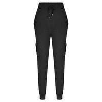 Holloyiver Női alkalmi laza zseb magas derékú laza nadrág nadrág Női Fekete XL