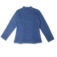 Xinqinghao Női szakadt farmer dzsekik Divat gombok dzsekik kabát Rakott Hosszú ujjú Hajtóka dzsekik Kék XL