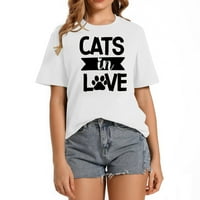 Cats in Love Divat grafikus póló Rövid ujjú ing nőknek, aranyos nyári felsők egyedi mintákkal macska szerető Ajándékok