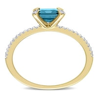 Carat T.G.W. Octagon-Cut London Blue Topaz és Carat T.W. Kerek vágott gyémánt 14 kt sárga arany félig állandó eljegyzési