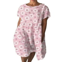 Sanviglor Női Sundress Rövid ujjú Midi ruhák Daisy nyomtatott póló ruha Alkalmi Strand Rózsaszín XL