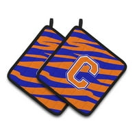 Carolines Treasures CJ1023-CPTHD C betű kezdeti tigris csík-kék narancssárga pár edénytartó, 7. 5HX7. 5W, Többszínű