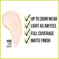 Maybelline Super Stay folyékony alapozó smink, teljes lefedettség, Fair Ivory, fl oz