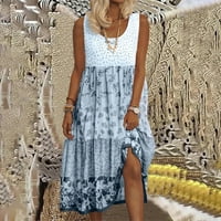 Bazyrey Sundress Női ujjatlan ruhák Női virágos tér Dekoltázs ruhák kék 5XL