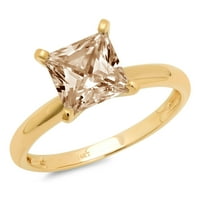 2.5 ct hercegnő vágott Barna Pezsgő szimulált gyémánt 18K sárga arany gravírozás nyilatkozat évforduló eljegyzési jegygyűrű