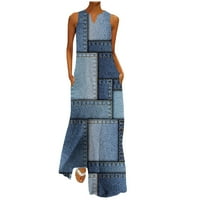 Patchwork Maxi ruha nőknek nyári Virágmintás tartály ruha Notch V nyakú ujjatlan Magas derék hosszú Maxi strand ruhák