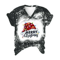 Karácsonyi pólók Női Alkalmi Santa Hat Print Rövid ujjú póló Vicces Karácsonyi fehérített póló felsők blúz
