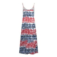 Női július 4 ruha, nyári Maxi ruha Női alkalmi nyári ujjatlan ruha amerikai zászló nyomtatott hosszú ruha