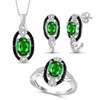 Carat T.G.W. Chrome Diopside és fekete-fehér gyémánt akcentus ezüst 3 darabos ékszerkészlet