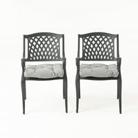 Kaleb szabadtéri öntött alumínium étkező szék párnával, készlet 2, antik matt fekete, faszén