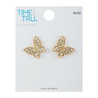 Az idő és a Tru női kristály akcentus pillangó csapfém fülbevalók