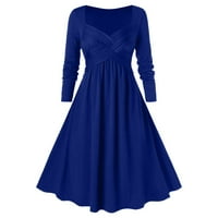 Zpanxa Szoknyák nőknek egyszínű ruha nőknek Alkalmi Hosszú ujjú ruhák V-nyakú gótikus Retro sötét Midi ruha kék ruha