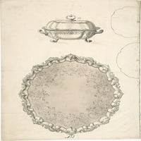 Designs for Two Silver Serving Dishes and Trays poszter Print by Anonymous, francia, 19th century