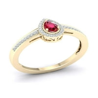 Imperial drágakő 10K sárga arany körte vágás Ruby 1 10ct tw Diamond Halo női gyűrű