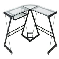 OneSpace 50-JN Ultramodern üveg L alakú íróasztal, fekete és átlátszó