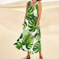 Alkalmi ruhák nőknek Női nyári alkalmi divat virág nyomtatott ujjatlan kerek nyakú zseb ruha hadsereg zöld XXXL