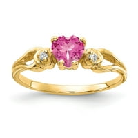 Szilárd 14K sárga arany szív rózsaszín turmalin október drágakő gyémánt eljegyzési gyűrű mérete 7.5