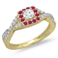 Dazzlingrock gyűjtemény 14k kerek vágott rubin & fehér gyémánt menyasszonyi örvény osztott szár eljegyzési gyűrű, sárga