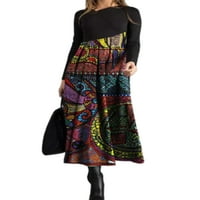 Haite Női v nyakú virágmintás hosszú ruha Retro ujjú Maxi ruhák Ünnepi Vintage Ruched Stílus Q 3XL